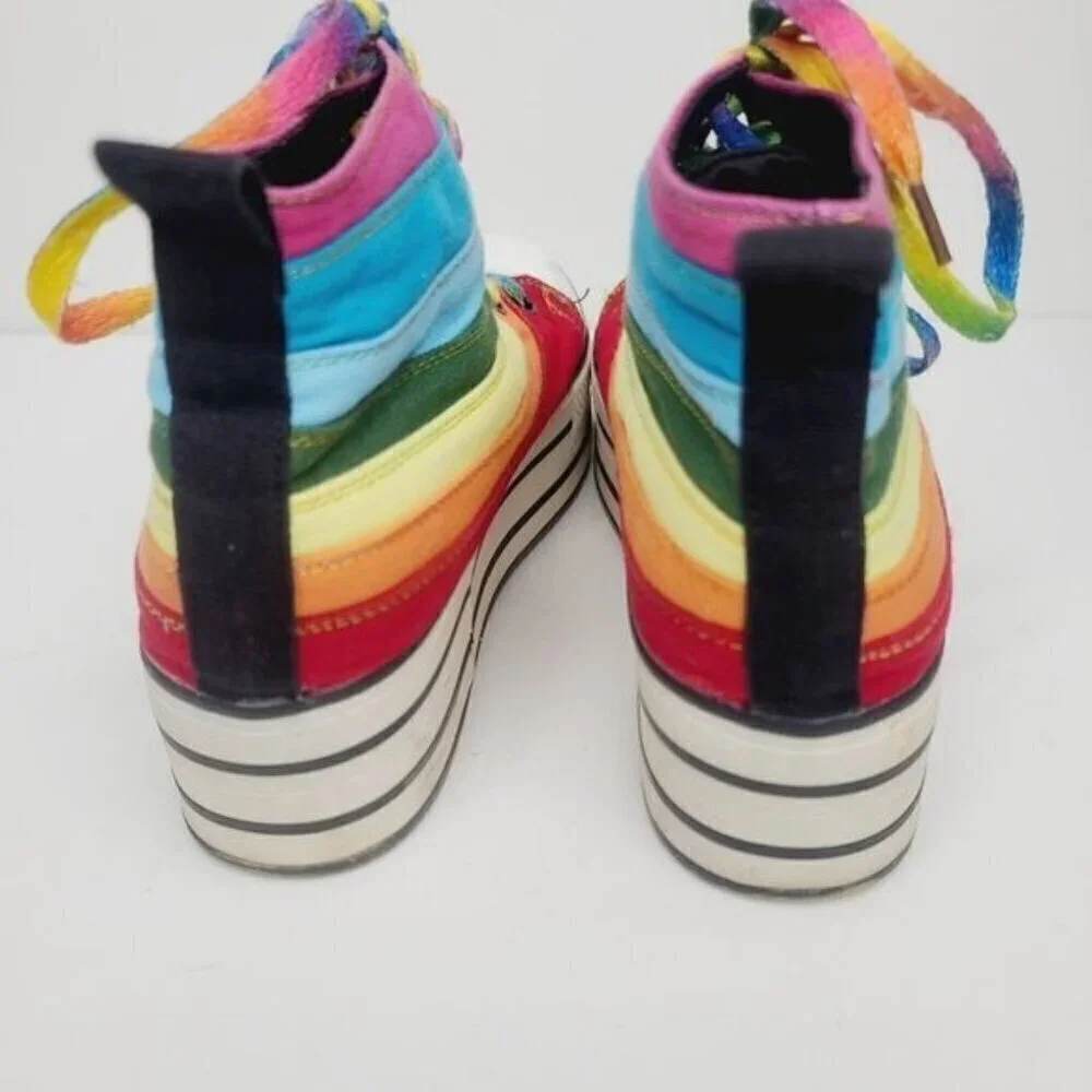 Vintage 90s Rare Rainbow Pride Rave Chunky Lace Up High Top Sneaker